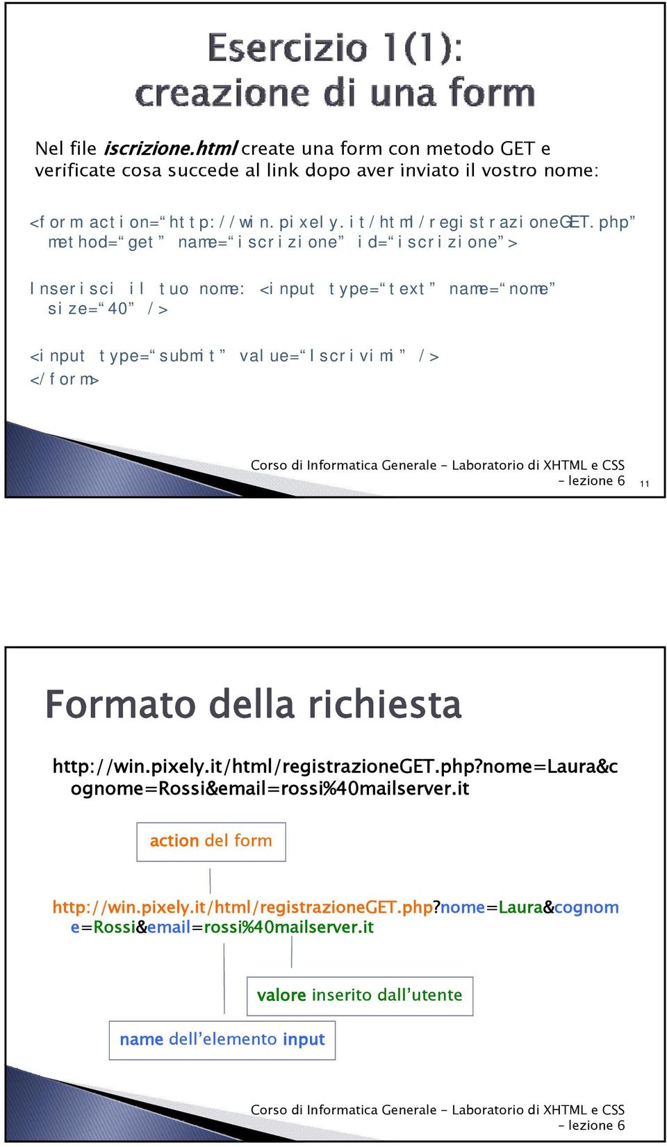 php method= get name= iscrizione id= iscrizione > Inserisci il tuo nome: <input type= text name= nome size= 40 /> <input type= submit value= Iscrivimi /> </form>