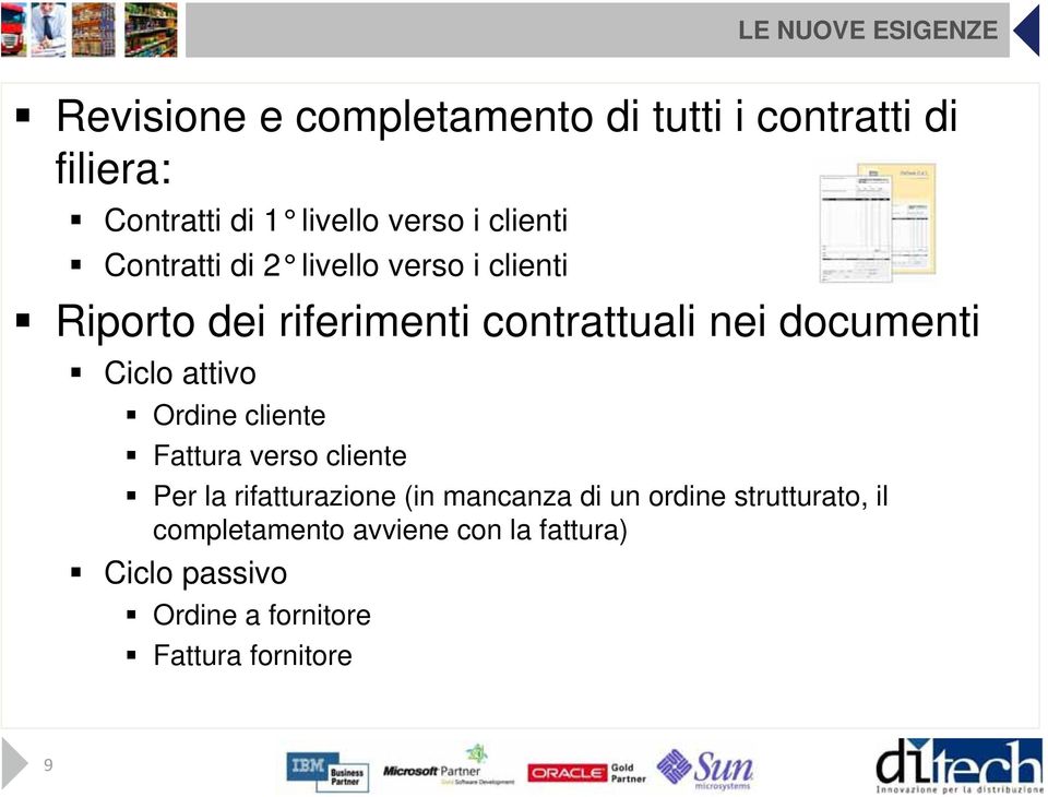 documenti Ciclo attivo Ordine cliente Fattura verso cliente Per la rifatturazione (in mancanza di un