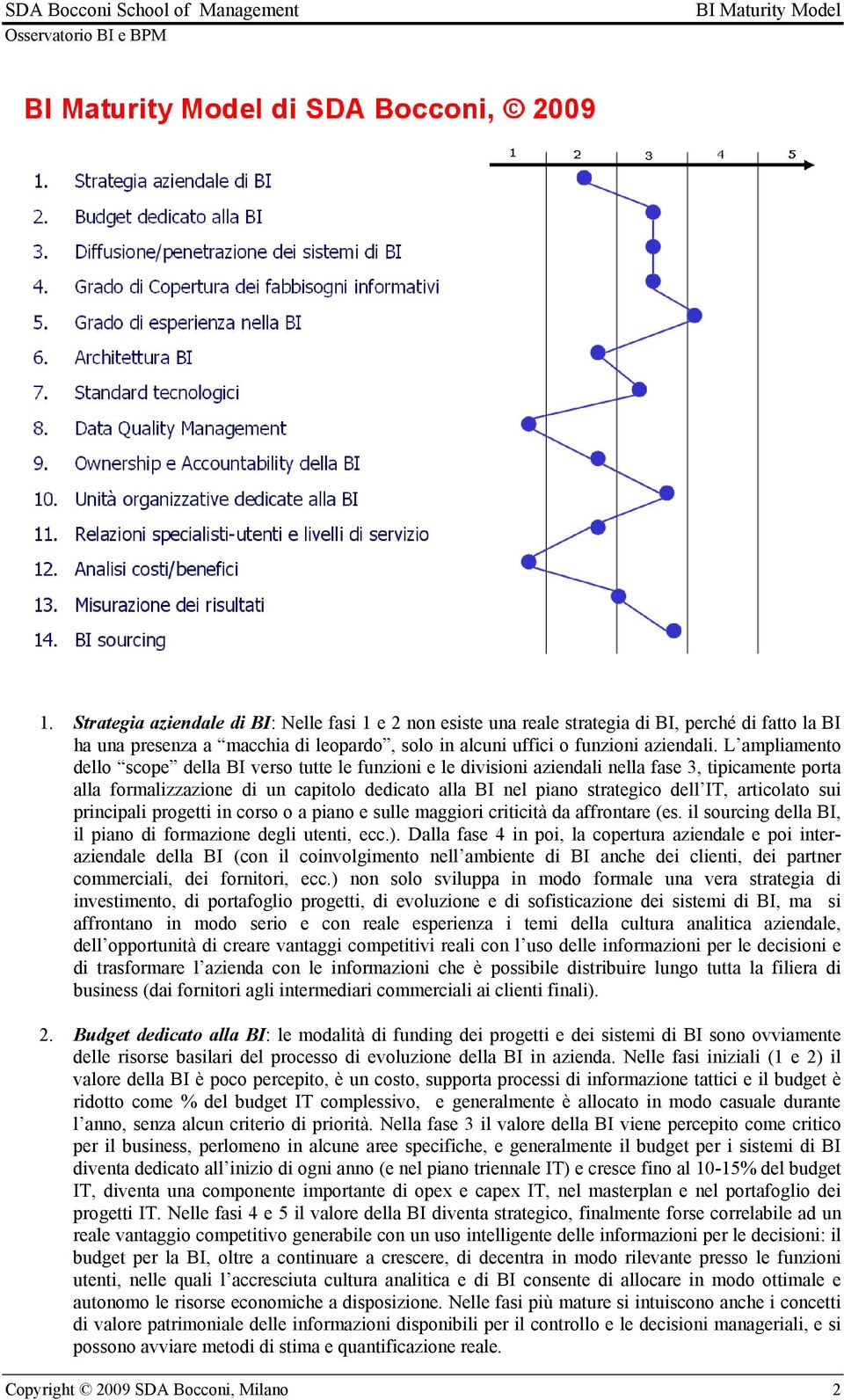 articolato sui principali progetti in corso o a piano e sulle maggiori criticità da affrontare (es. il sourcing della BI, il piano di formazione degli utenti, ecc.).