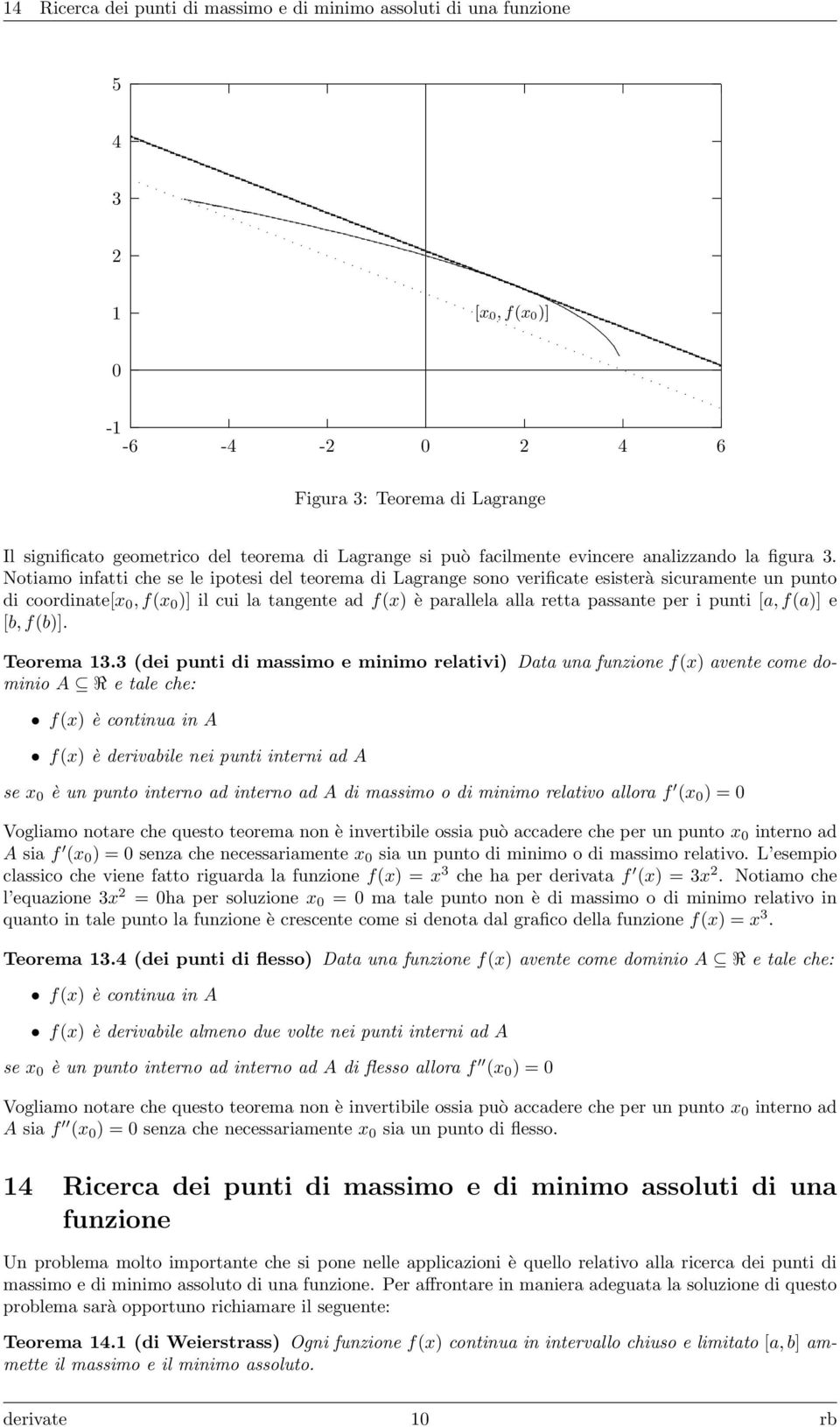 Notiamo infatti ce se le ipotesi del teorema di Lagrange sono verificate esisterà sicuramente un punto di coordinate[x 0, f(x 0 )] il cui la tangente ad f(x) è parallela alla retta passante per i