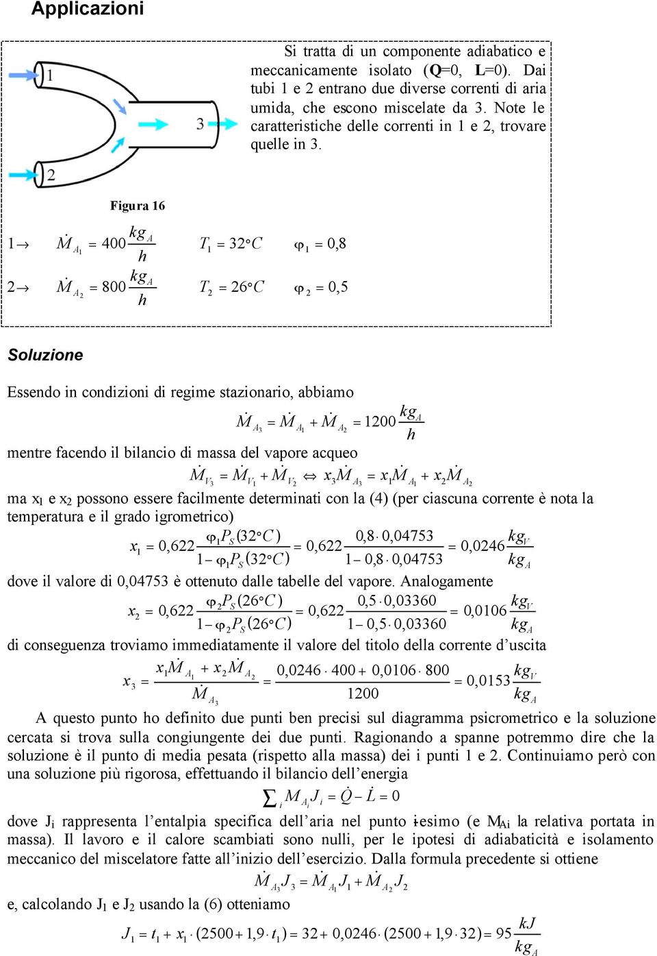 Figura 6 400 T = C 800 T = 6 C ϕ = 0, 8 ϕ = 0, 5 Soluzione Essendo in condizioni di regime stazionario, abbiamo = + = 00 mentre facendo il bilancio di massa del vapore acqueo M & V = V + V x M & = x