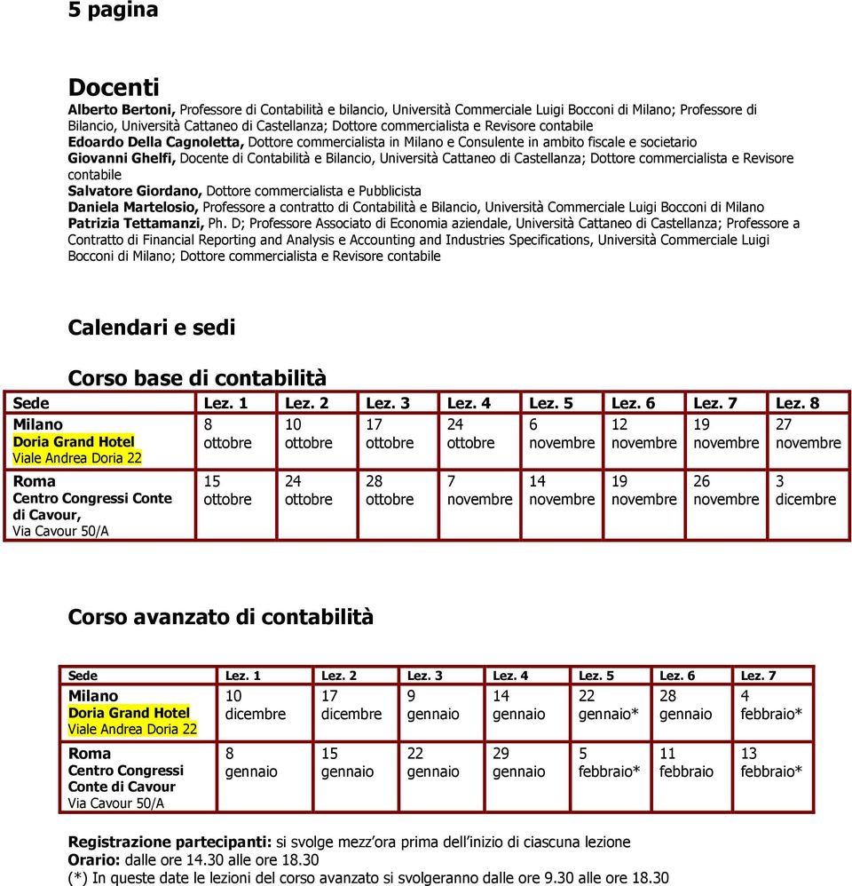 Università Cattaneo di Castellanza; Dottore commercialista e Revisore contabile Salvatore Giordano, Dottore commercialista e Pubblicista Daniela Martelosio, Professore a contratto di Contabilità e