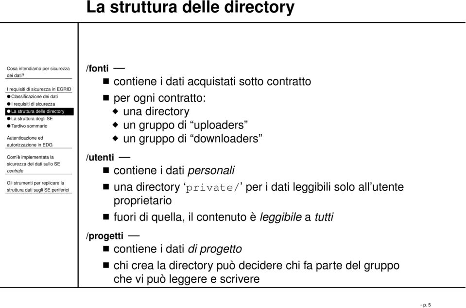 /utenti contiene i dati personali una directory private/ per i dati leggibili solo all utente proprietario fuori di quella, il contenuto è