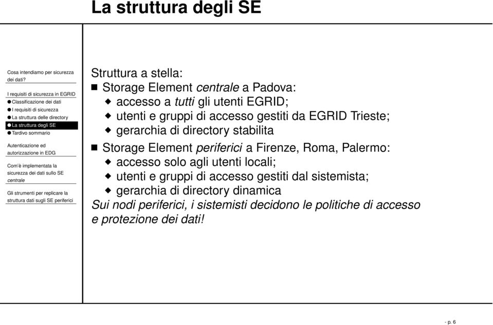 di directory stabilita Storage Element periferici a Firenze, Roma, Palermo: accesso solo agli utenti locali; utenti e gruppi di accesso