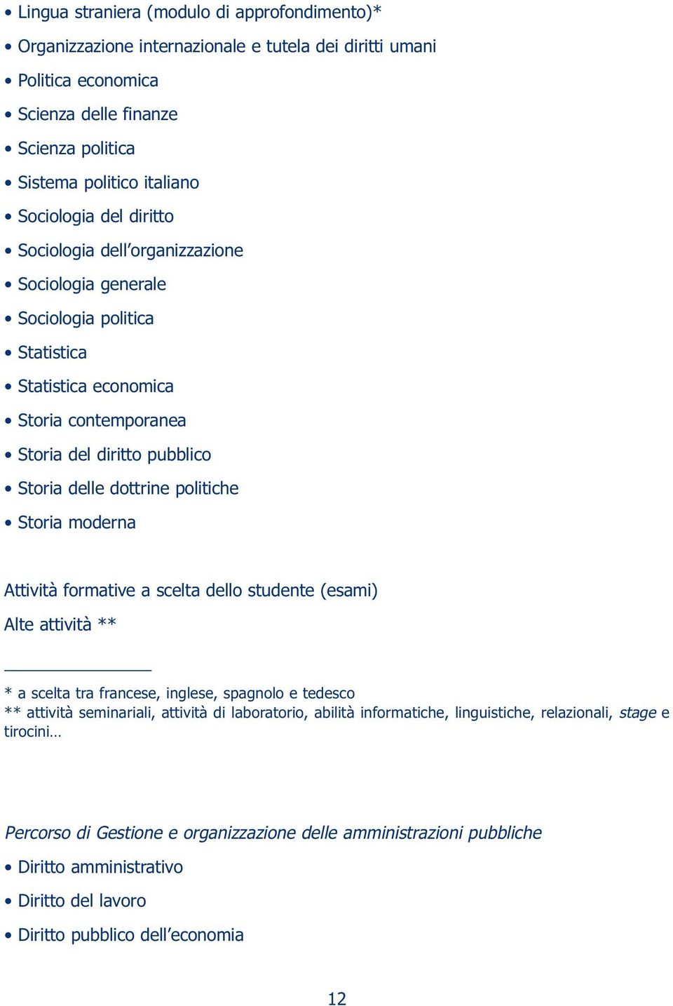 Storia moderna Attività formative a scelta dello studente (esami) Alte attività ** * a scelta tra francese, inglese, spagnolo e tedesco ** attività seminariali, attività di laboratorio, abilità