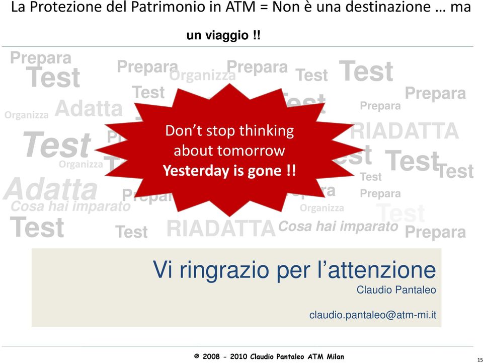 ! Adatta Organizza Prepara Don t Prepara stop thinking about tomorrow Yesterdayisgone!