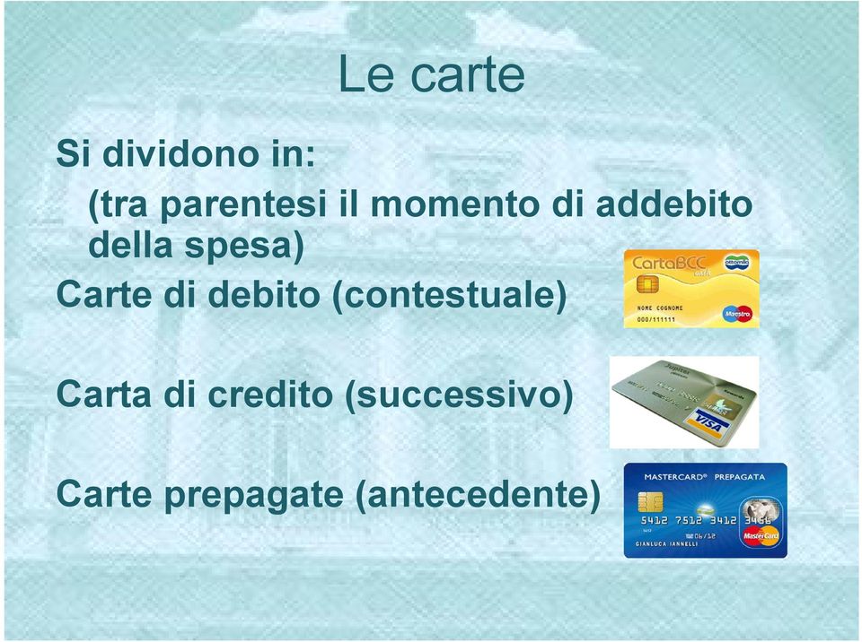 di debito (contestuale) Carta di credito