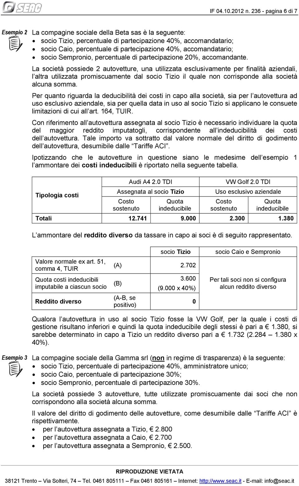 accomandatario; socio Sempronio, percentuale di partecipazione 20%, accomandante.