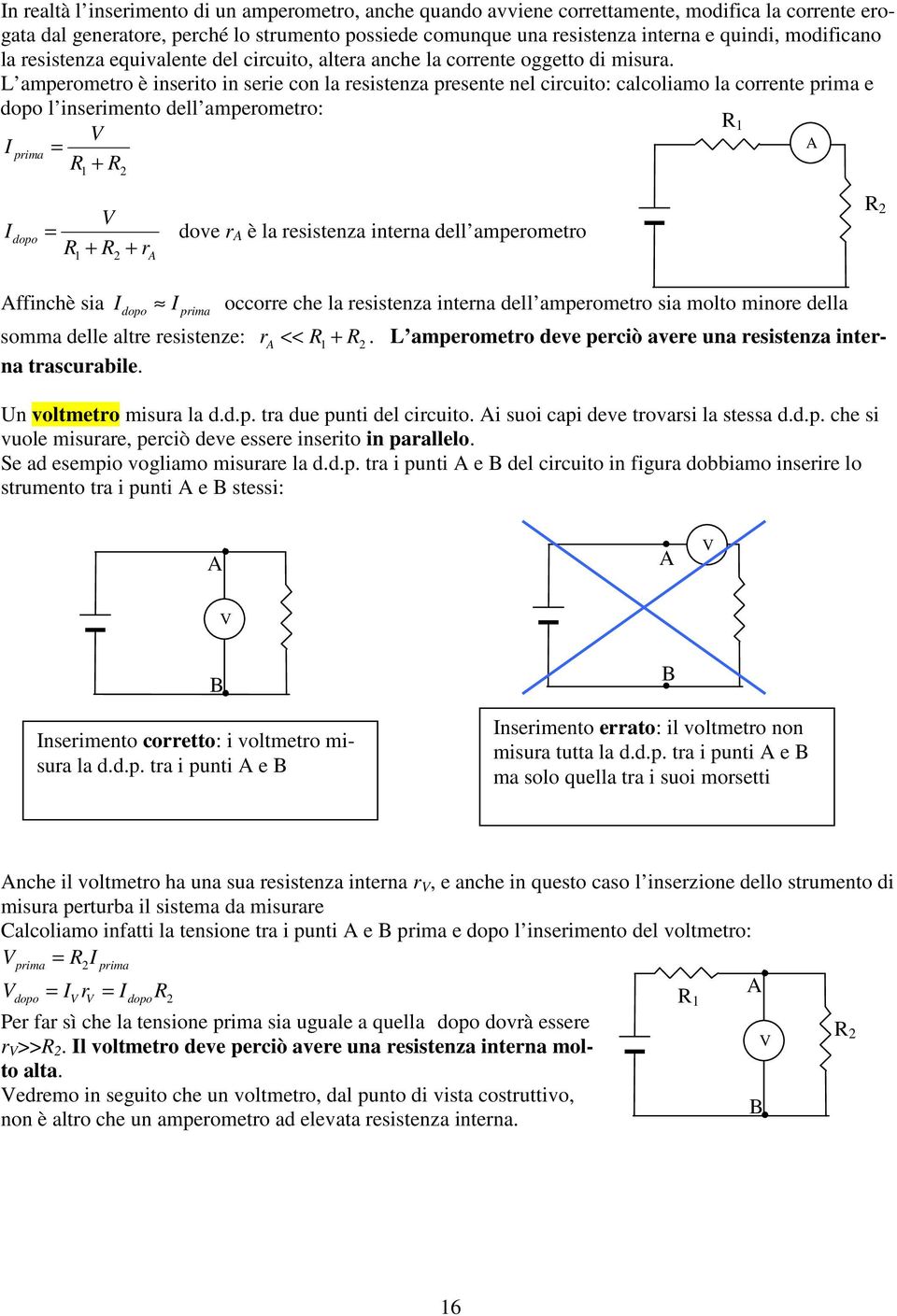 L aperoetro è inserito in serie con la resistenza presente nel circuito: calcoliao la corrente pria e dopo l inseriento dell aperoetro: pria = + dopo = + + r dove r è la resistenza interna dell