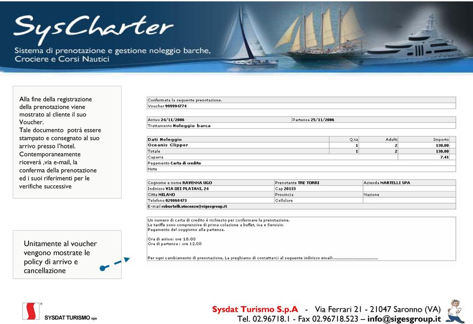 Contemporaneamente riceverà,via e-mail, la conferma della prenotazione ed i suoi