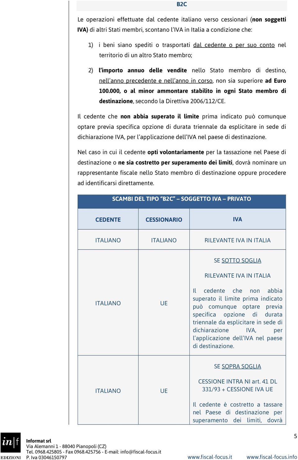 100.000, o al minor ammontare stabilito in ogni Stato membro di destinazione, secondo la Direttiva 2006/112/CE.