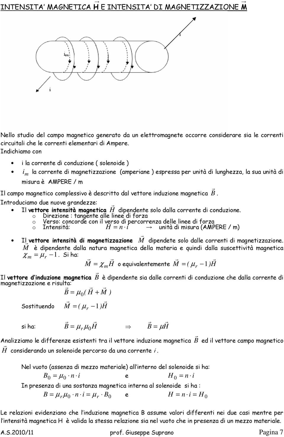 descitto dal vettoe induzione magnetica. Intoduciamo due nuove gandezze: Il vettoe intensità magnetica H dipendente solo dalla coente di conduzione.