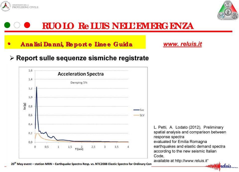 response spectra evaluated for Emilia Romagna earthquakes and elastic
