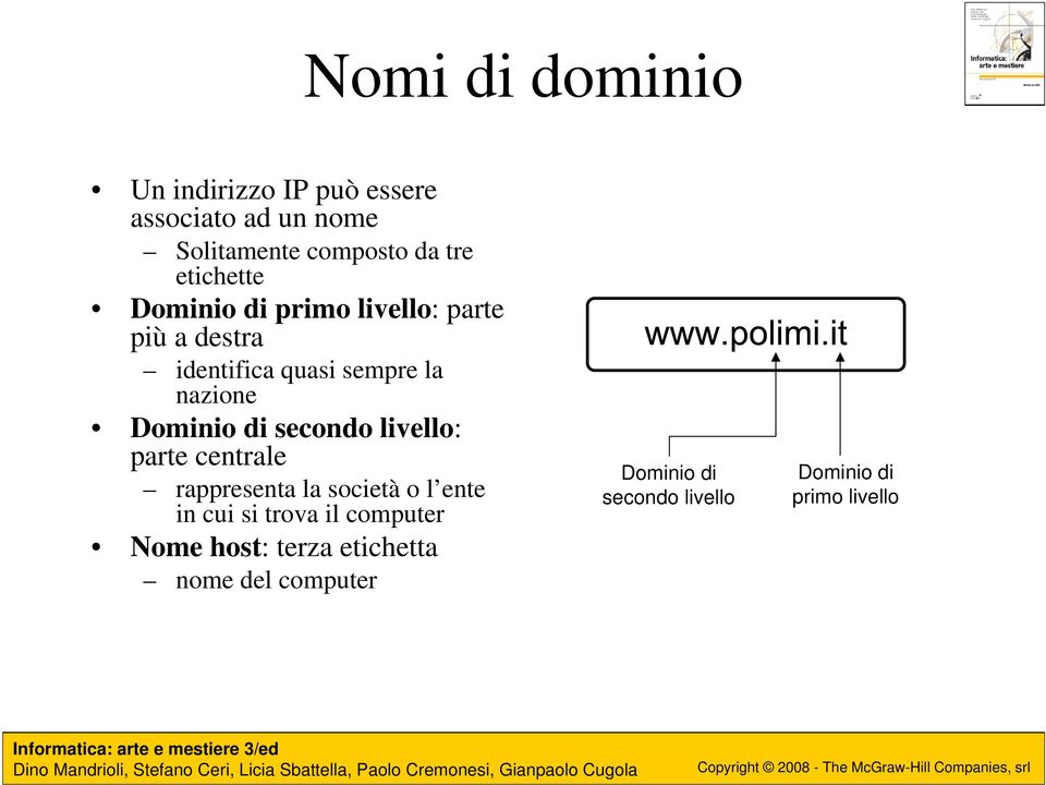 Dominio di secondo livello: parte centrale rappresenta la società o l ente in cui si trova il