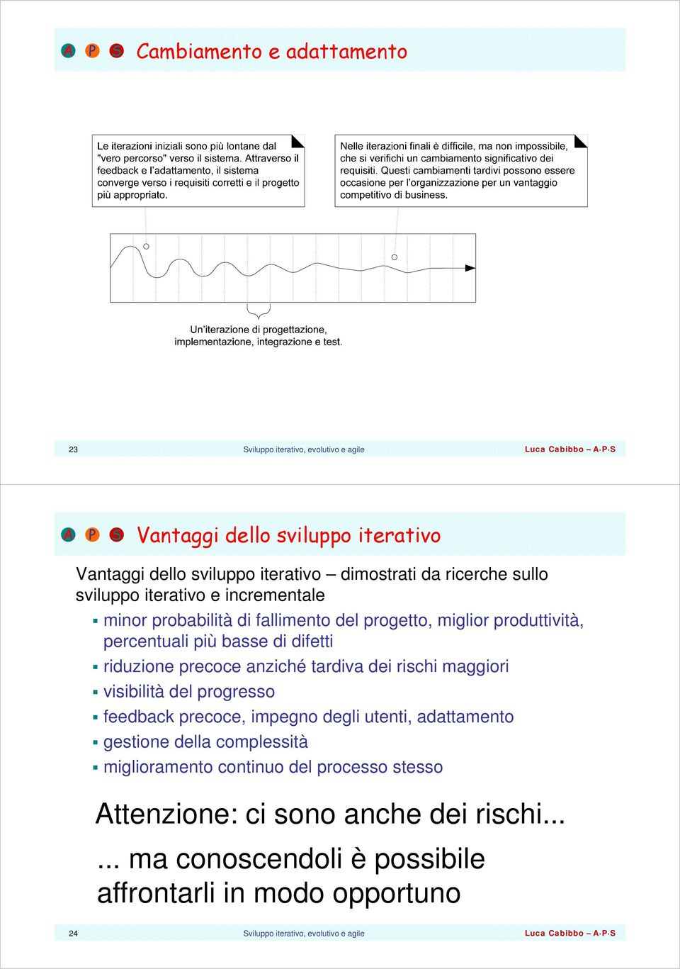 precoce anziché tardiva dei rischi maggiori visibilità del progresso feedback precoce, impegno degli utenti, adattamento gestione della