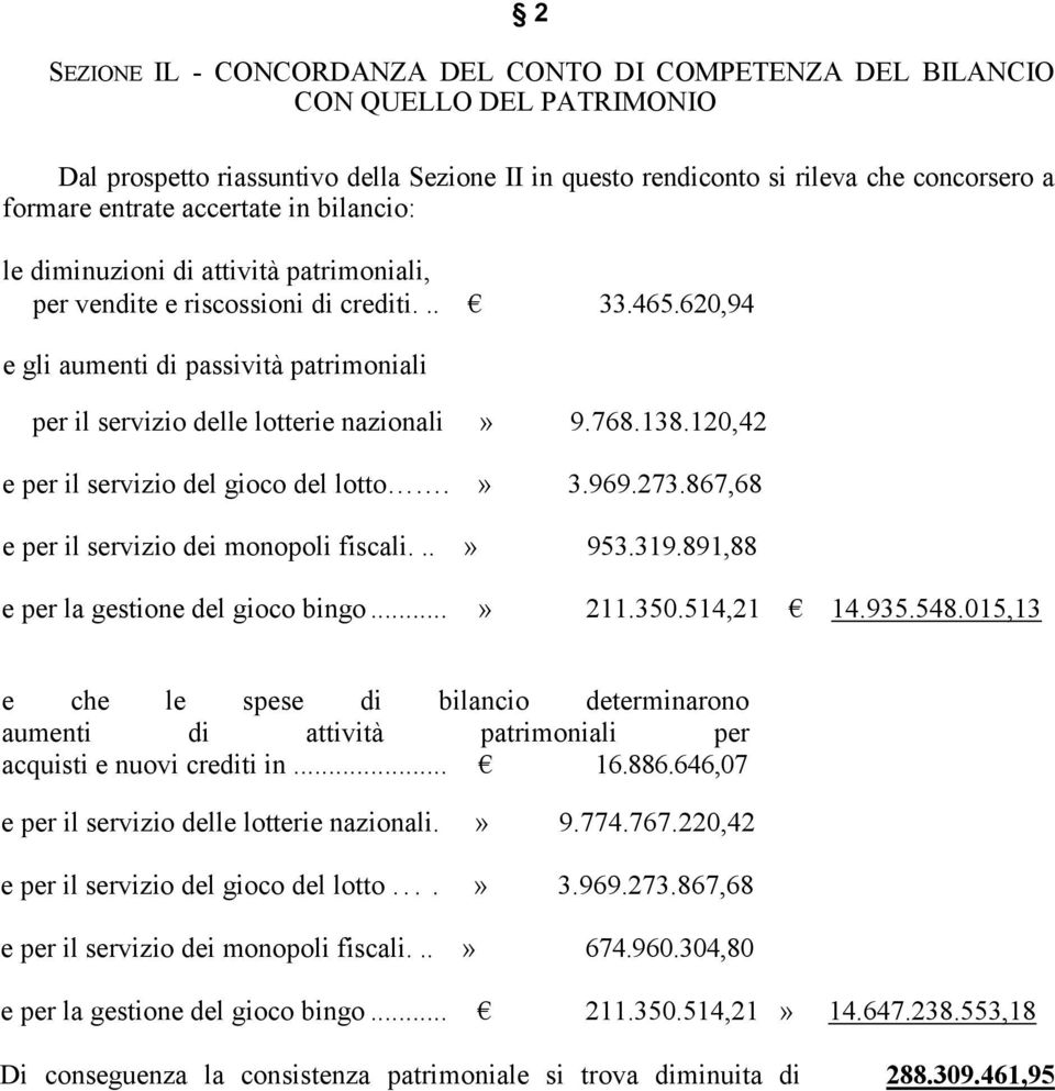 620,94 e gli aumenti di passività patrimoniali per il servizio delle lotterie nazionali» 9.768.138.120,42 e per il servizio del gioco del lotto.» 3.969.273.