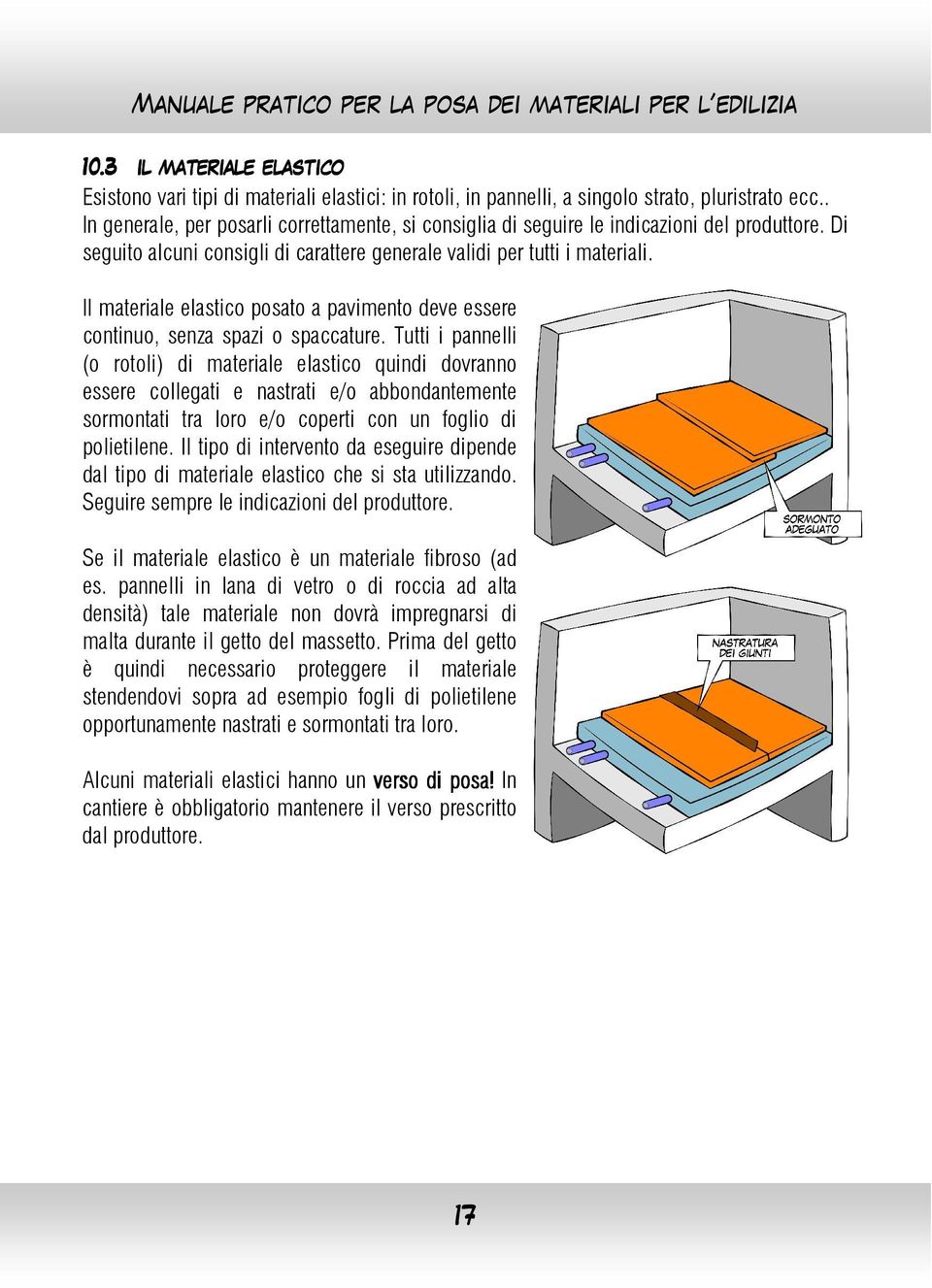 Il materiale elastico posato a pavimento deve essere continuo, senza spazi o spaccature.