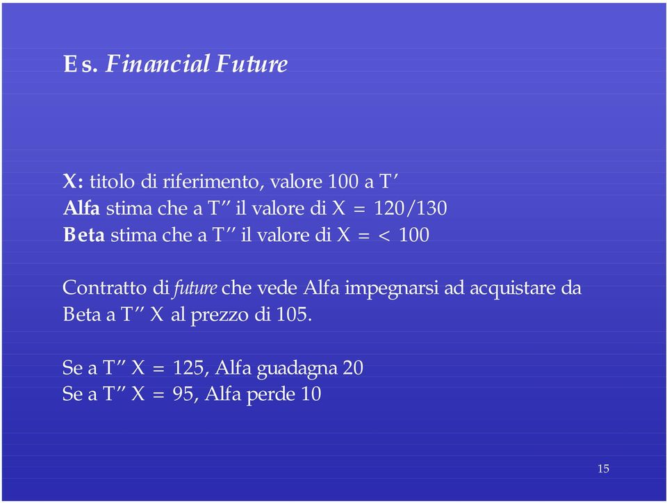 Contratto di future che vede Alfa impegnarsi ad acquistare da Beta a T X al