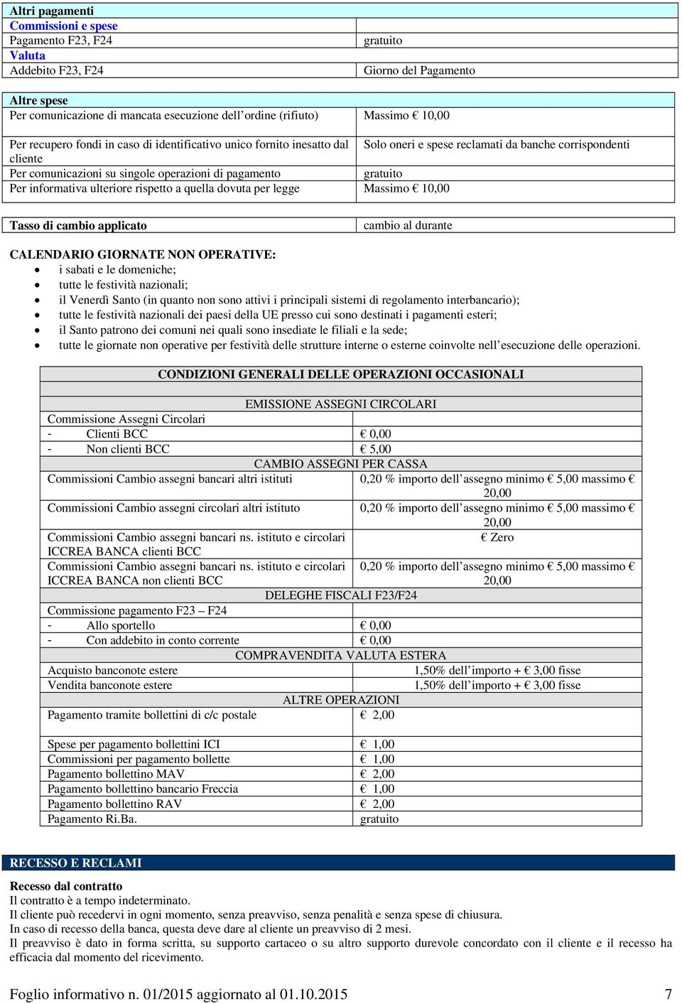 Tasso di cambio applicato cambio al durante CALENDARIO GIORNATE NON OPERATIVE: i sabati e le domeniche; tutte le festività nazionali; il Venerdì Santo (in quanto non sono attivi i principali sistemi