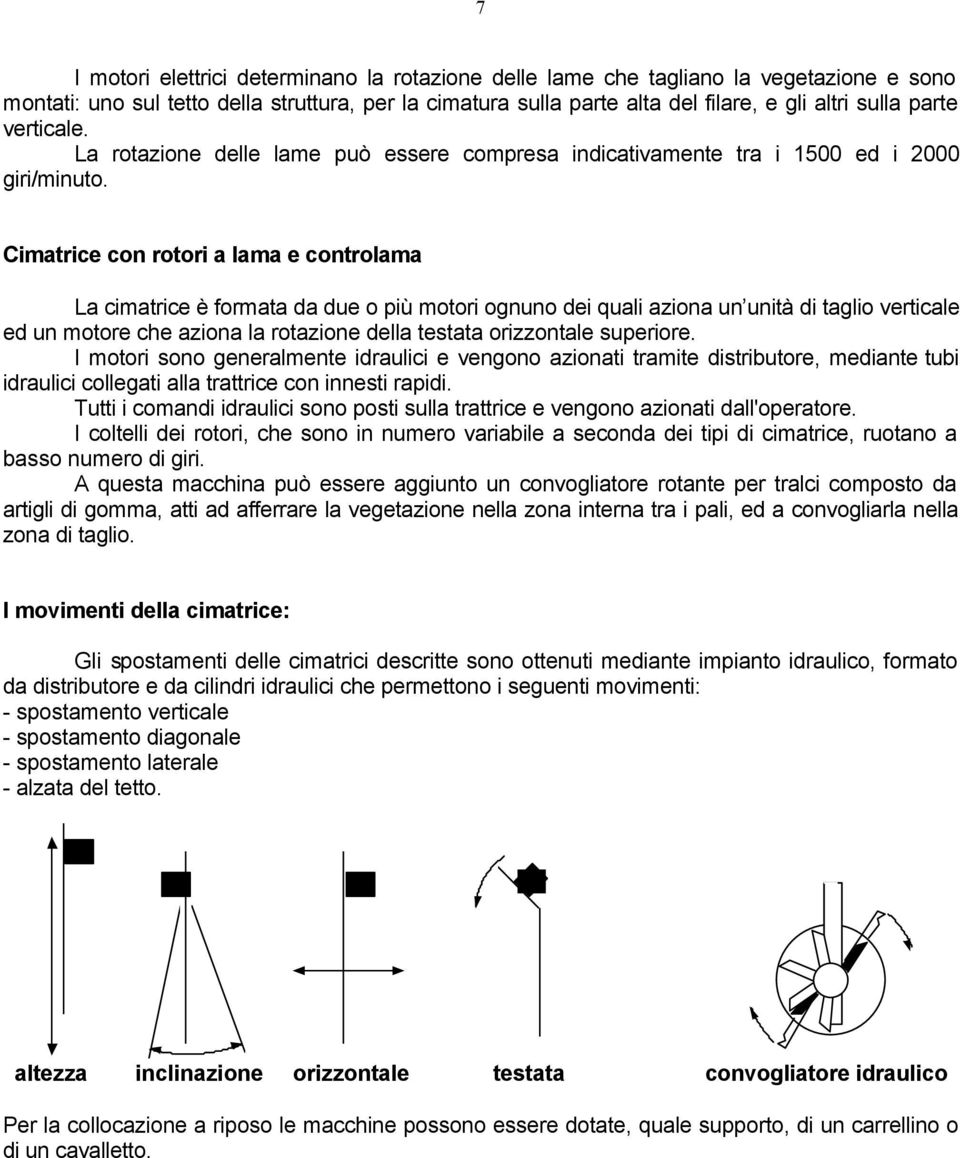 Cimatrice con rotori a lama e controlama La cimatrice è formata da due o più motori ognuno dei quali aziona un unità di taglio verticale ed un motore che aziona la rotazione della testata orizzontale