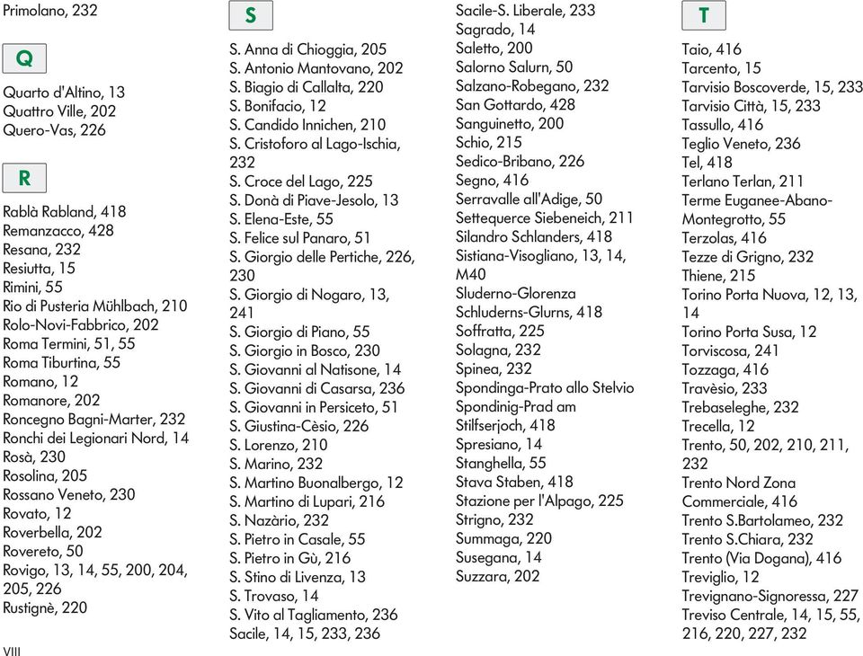 S Bigi di Clllt, 22 S Bnifci, 2 S Cndid Innichen, 2 S Cristfr l g-ischi, 22 S Crce del g, 225 S Dnà di Pive-Jesl, S Elen-Este, 55 S Felice sul Pnr, 5 S Girgi delle Pertiche, 226, 2 S Girgi di Ngr,, 2
