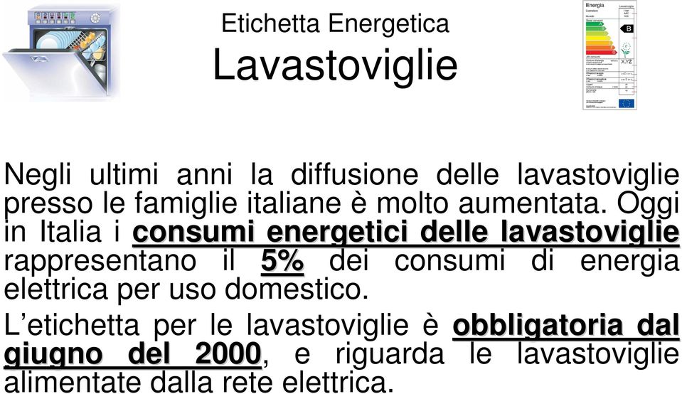 Oggi in Italia i consumi energetici delle lavastoviglie rappresentano il 5% dei consumi di