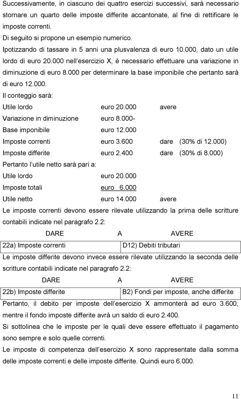 000 nell esercizio X, è necessario effettuare una variazione in diminuzione di euro 8.000 per determinare la base imponibile che pertanto sarà di euro 12.000. Il conteggio sarà: Utile lordo euro 20.