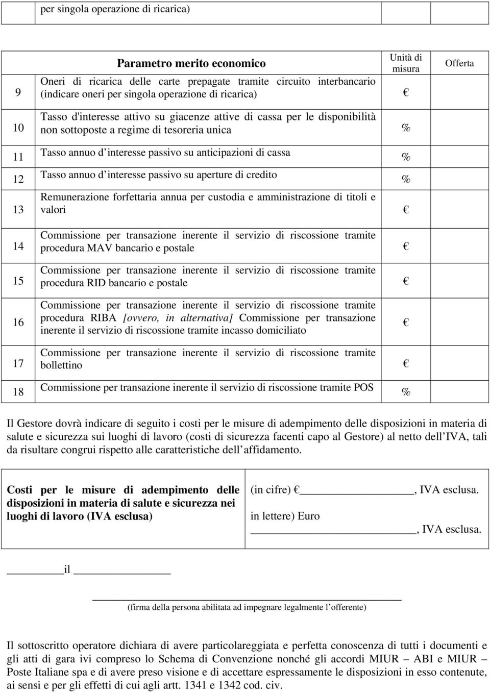 Tasso annuo d interesse passivo su aperture di credito Remunerazione forfettaria annua per custodia e amministrazione di titoli e valori procedura MAV bancario e postale procedura RID bancario e