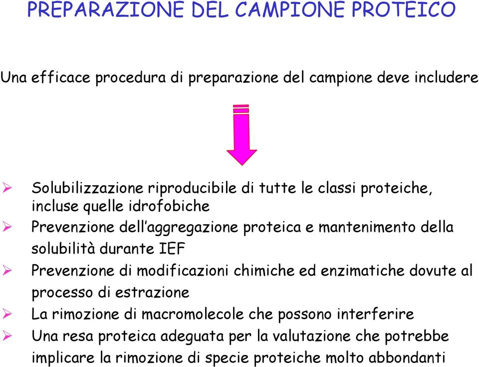 durante IEF Prevenzione di modificazioni chimiche ed enzimatiche dovute al processo di estrazione La rimozione di macromolecole che