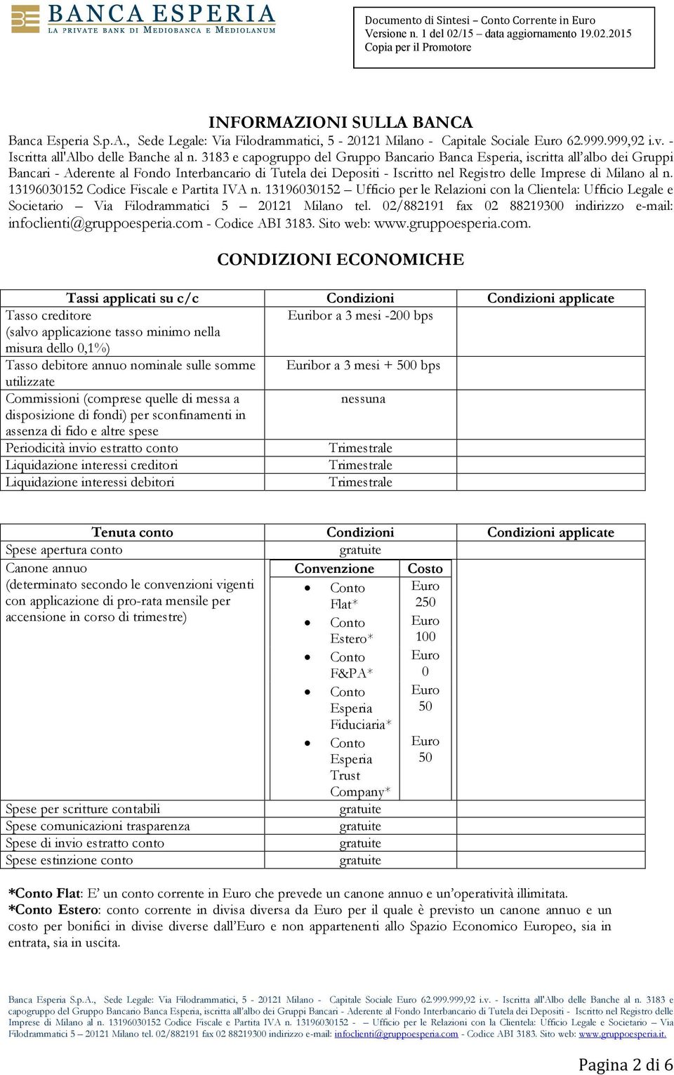 13196030152 Codice Fiscale e Partita IVA n. 13196030152 Ufficio per le Relazioni con la Clientela: Ufficio Legale e Societario Via Filodrammatici 5 20121 Milano tel.