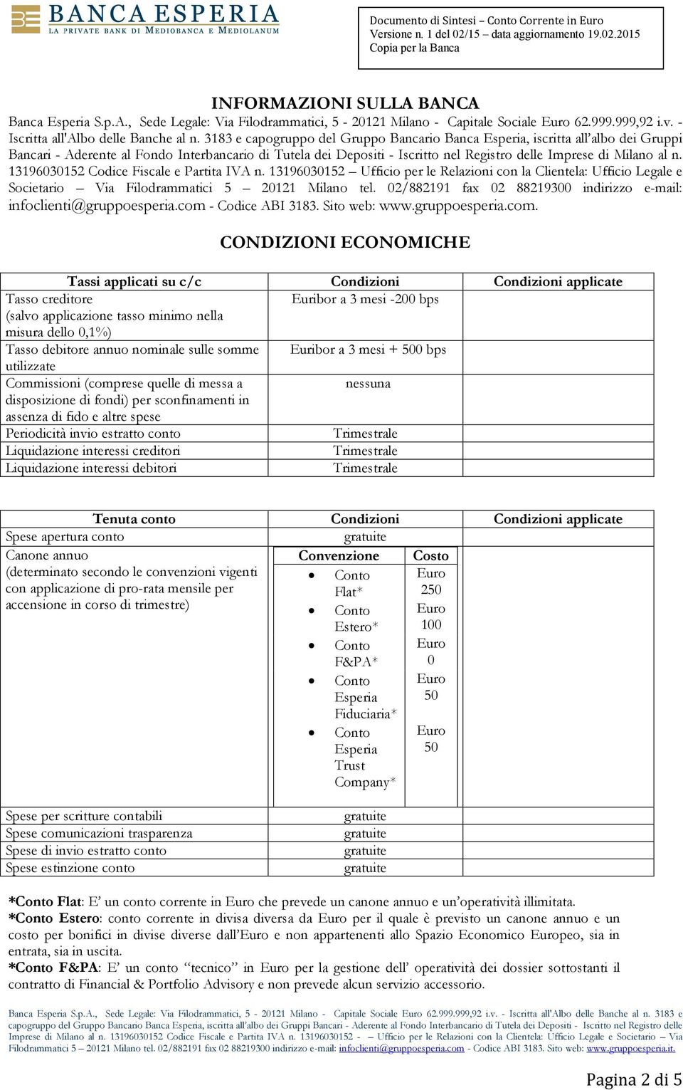 13196030152 Codice Fiscale e Partita IVA n. 13196030152 Ufficio per le Relazioni con la Clientela: Ufficio Legale e Societario Via Filodrammatici 5 20121 Milano tel.