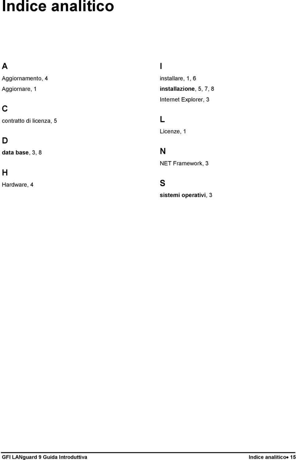 installazione, 5, 7, 8 Internet Explorer, 3 L Licenze, 1 N NET
