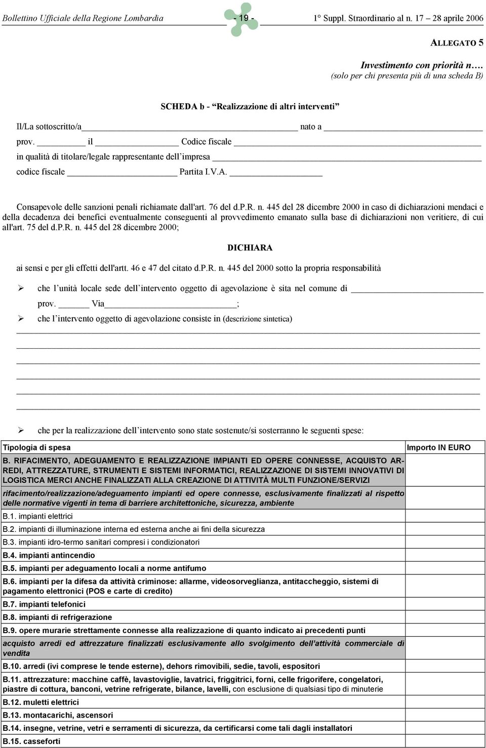 il Codice fiscale in qualità di titolare/legale rappresentante dell impresa codice fiscale Partita I.V.A. Consapevole delle sanzioni penali richiamate dall'art. 76 del d.p.r. n.