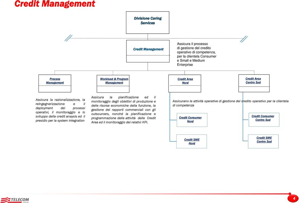 sviluppo della credit anaysis ed il presidio per la system integration Assicura la pianificazione ed il monitoraggio degli obiettivi di produzione e delle risorse economiche della funzione, la