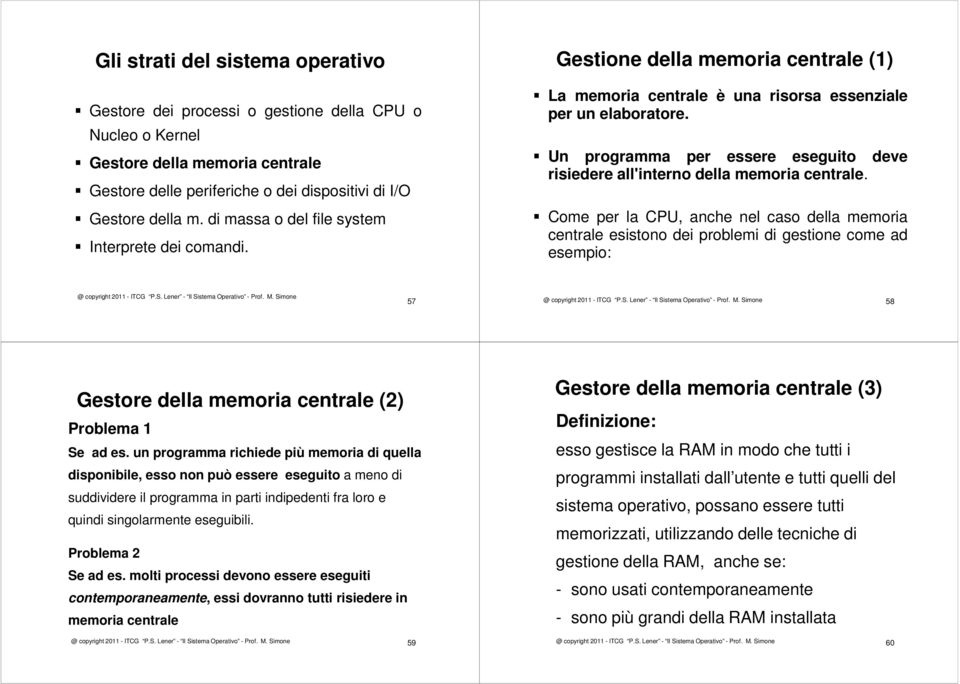 Un programma per essere eseguito deve risiedere all'interno della memoria centrale.