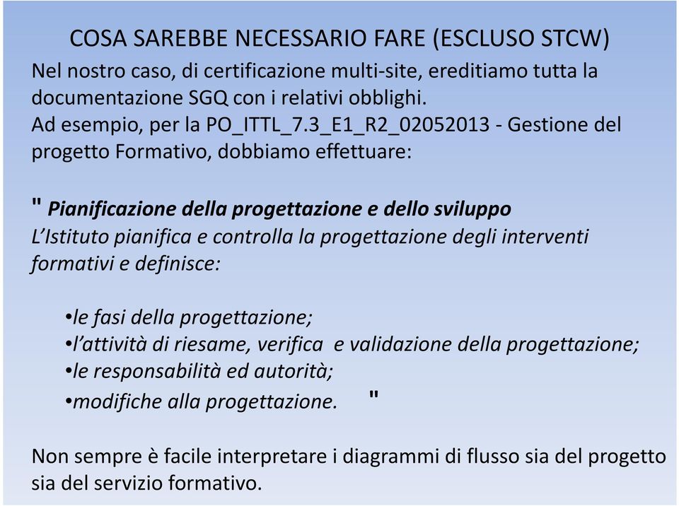 3_E1_R2_02052013 - Gestione del progetto Formativo, dobbiamo effettuare: " Pianificazione della progettazione e dello sviluppo L Istituto pianifica e controlla la