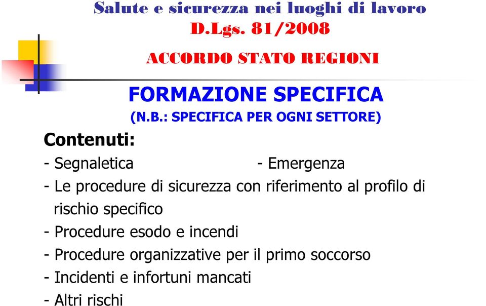 sicurezza con riferimento al profilo di rischio specifico - Procedure esodo e