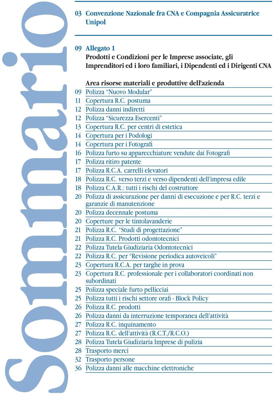 C.A. carrelli elevatori 18 Polizza R.C. verso terzi e verso dipendenti dell impresa edile 18 Polizza C.A.R.: tutti i rischi del costruttore 20 Polizza di assicurazione per danni di esecuzione e per R.