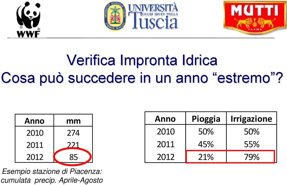 Anno mm 2010 274 2011 221 2012 85 Esempio stazione di