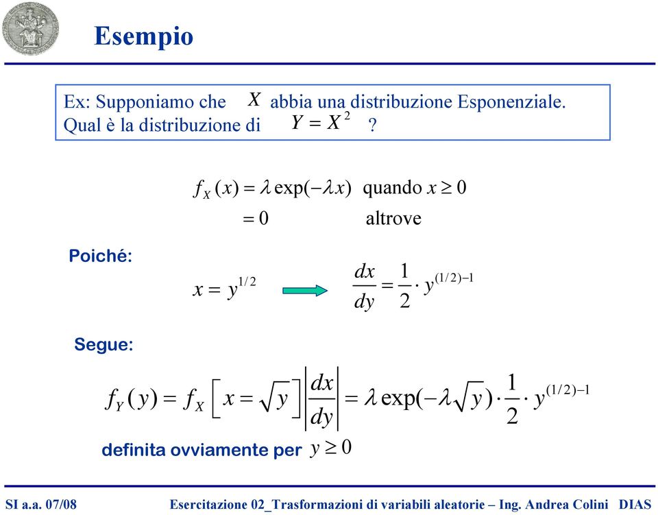( x) λ exp( λx) quando x 0 0 altrove Poiché: x y /2 dx