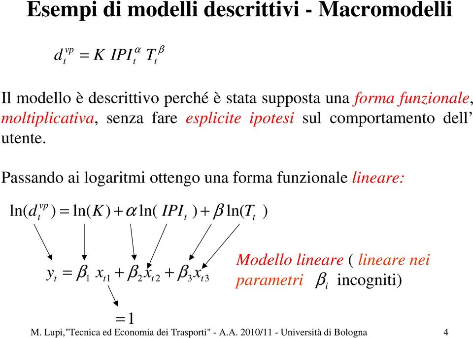 Pssndo logrm ongo un form funzonl lnr: ln( d vp ln( K ln( IPI ln( T y