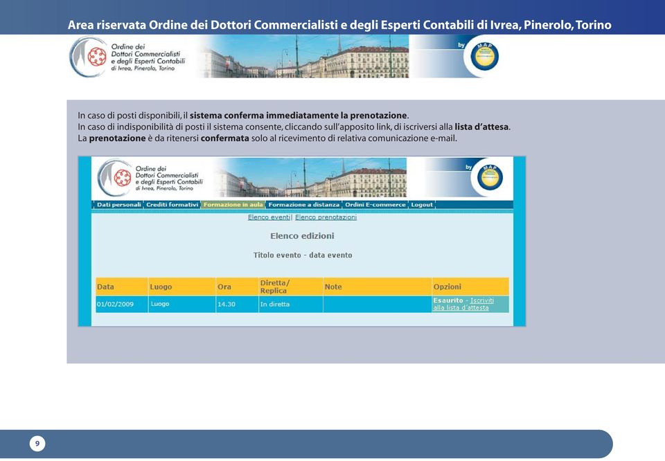 In caso di indisponibilità di posti il sistema consente, cliccando sull