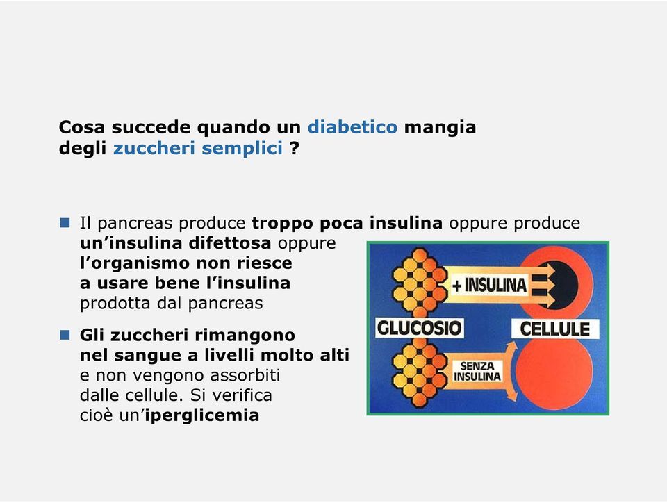 organismo non riesce a usare bene l insulina prodotta dal pancreas Gli zuccheri