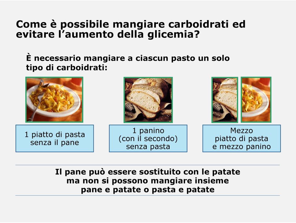 senza il pane 1 panino (con il secondo) senza pasta Mezzo piatto di pasta e mezzo panino