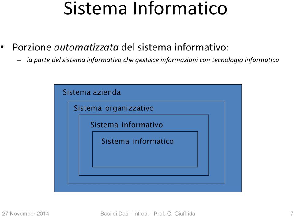 informatica Sistema azienda Sistema organizzativo Sistema informativo