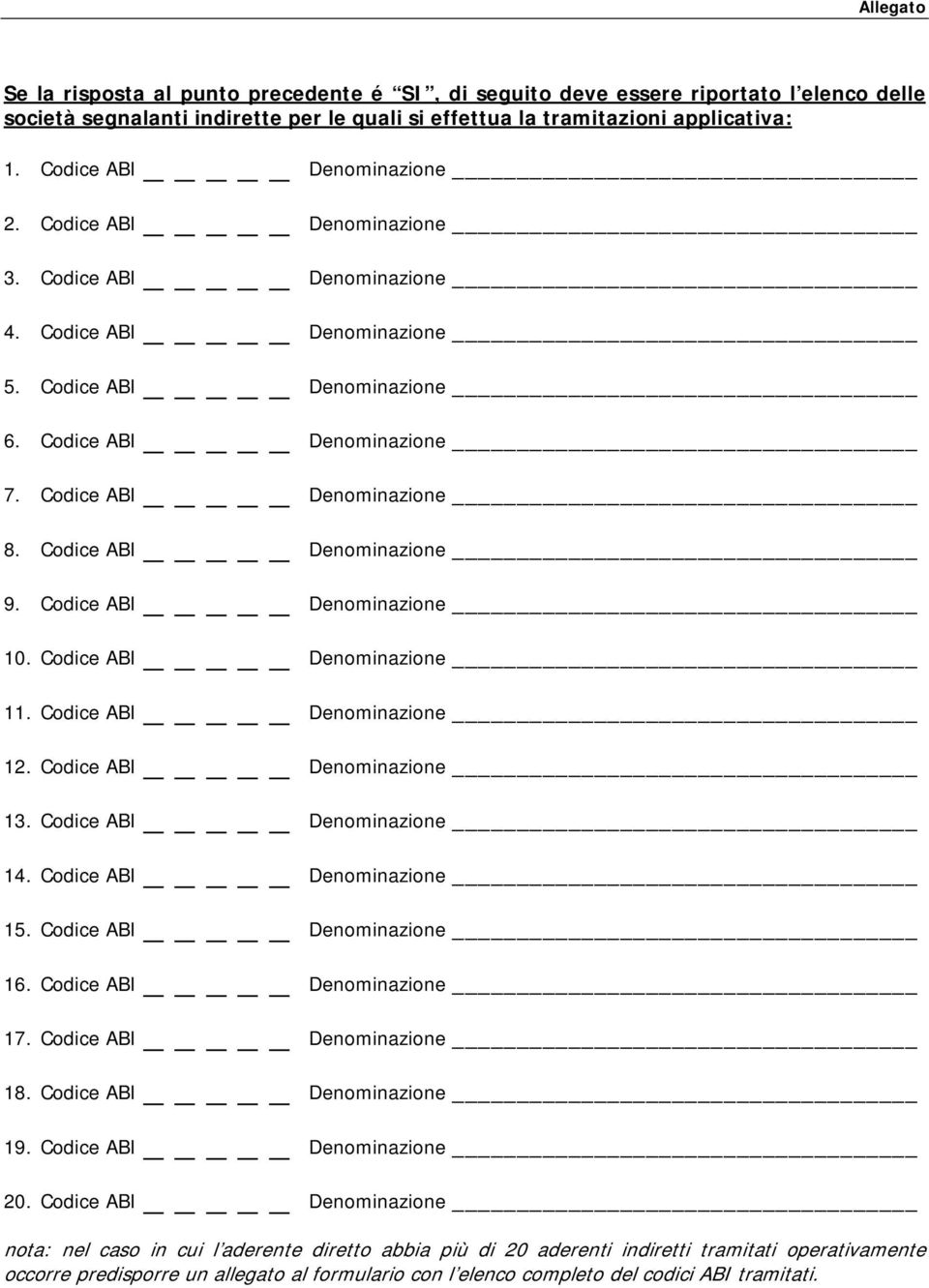 Codice ABI _ Denominazione 8. Codice ABI _ Denominazione 9. Codice ABI _ Denominazione 10. Codice ABI _ Denominazione 11. Codice ABI _ Denominazione 12. Codice ABI _ Denominazione 13.