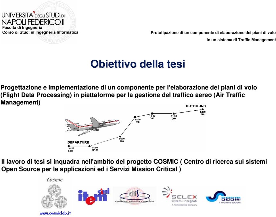 aereo (Air Traffic Management) Il lavoro di tesi si inquadra nell ambito del progetto COSMIC