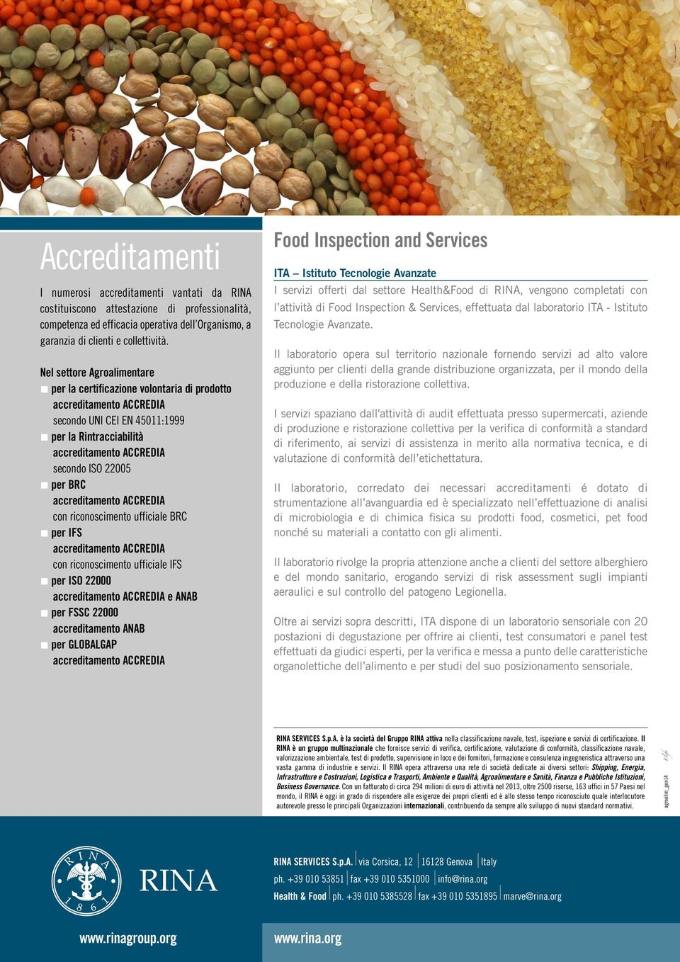 riconoscimento ufficiale IFS per ISO 22000 e ANAB per FSSC 22000 accreditamento ANAB per GLOBALGAP Food Inspection and Services ITA Istituto Tecnologie Avanzate I servizi offerti dal settore