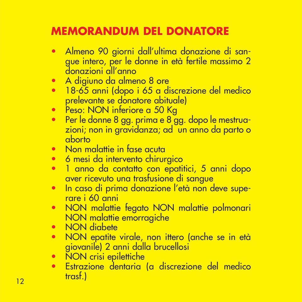 dopo le mestruazioni; non in gravidanza; ad un anno da parto o aborto Non malattie in fase acuta 6 mesi da intervento chirurgico 1 anno da contatto con epatitici, 5 anni dopo aver ricevuto una