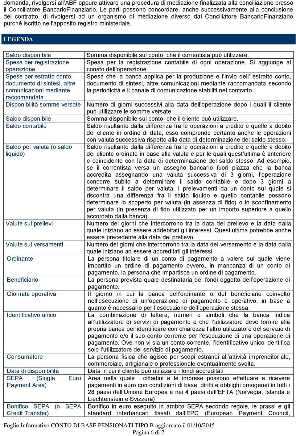 apposito registro ministeriale. LEGENDA Saldo disponibile Somma disponibile sul conto, che il correntista può utilizzare.